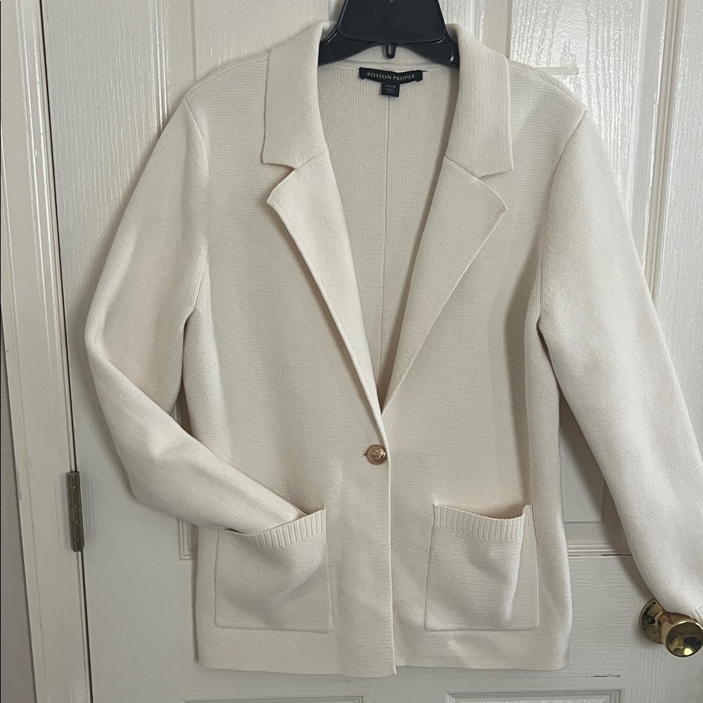 Boston Proper Ivory Knit Single-Button Blazer
